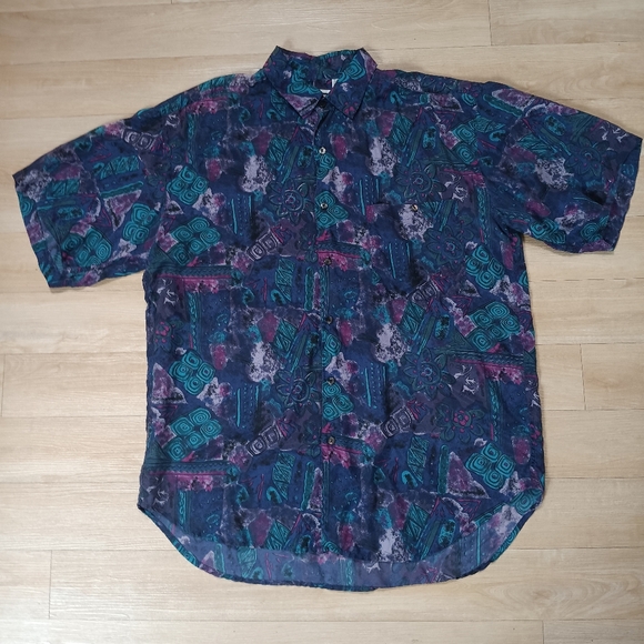 Vintage 90s IN PRIVATE Mens Sz XL Colorful Abstract Silk Button Shirt Vaporwave - Picture 3 of 7